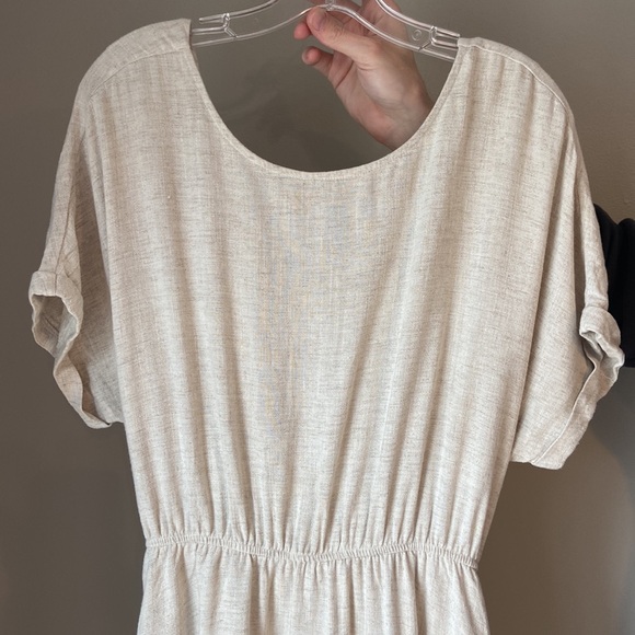 Petal and Pup Linen Blend Natural Beige Midi Tie Back Open Back Dress - Picture 4 of 9